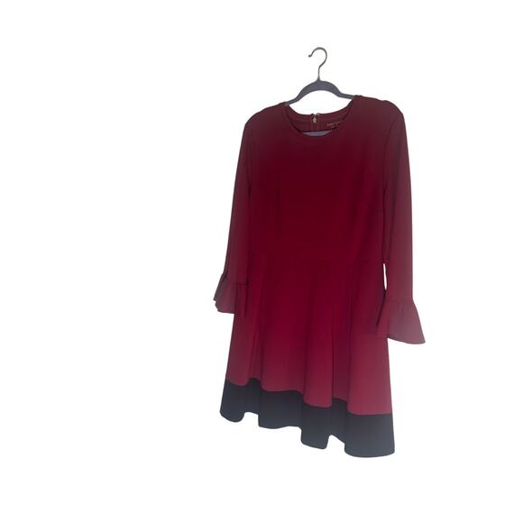 Kate Spade Women's XL Red Fit & Flare Dress Bell Sleeve Color Block Hem Elegant - Picture 2 of 13